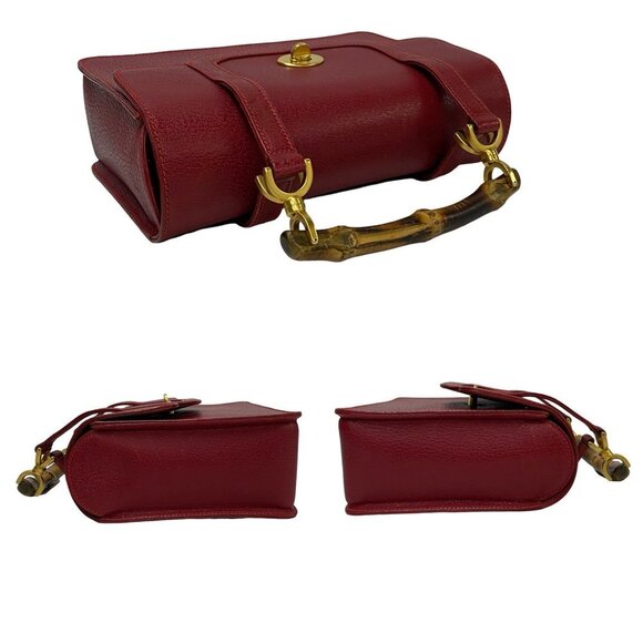 GUCCI Red Leather Bamboo Shoulder Bag - Picture 5 of 9
